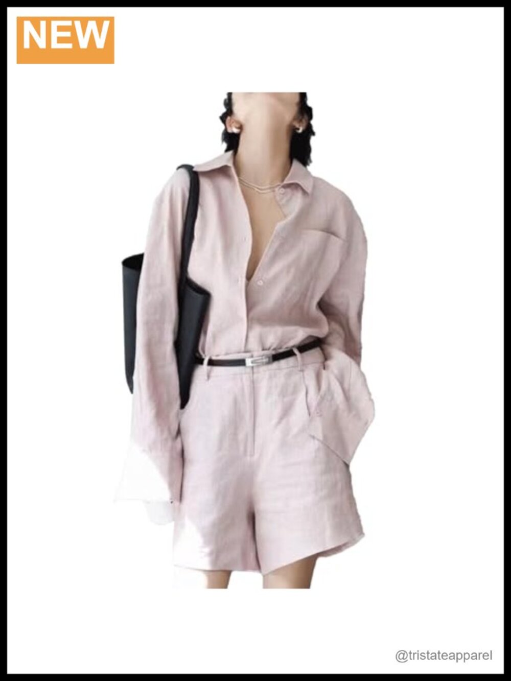 Women's 2 Piece Outfit - Button Down Long Sleeve Shirt & High Waisted Shorts